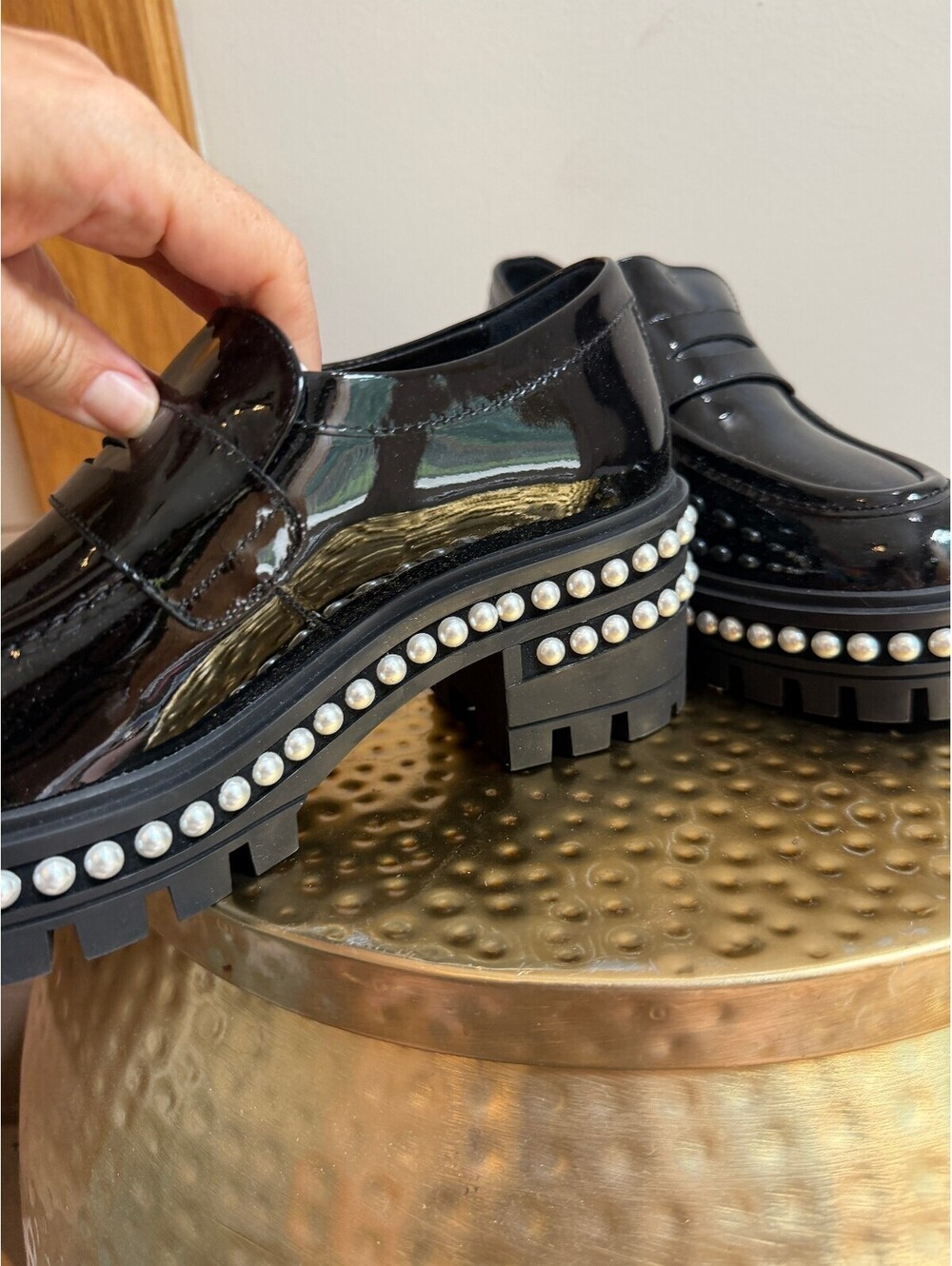 Soho Patent Pearly Penny Loafers Size 8 Black Patent Leather Chunky Loafers - Picture 7 of 15